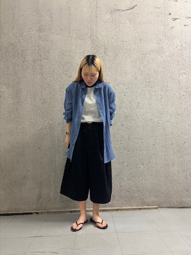 「FORK&SPOON（フォークアンドスプーン）のFORK&SPOON　シアービックシャツ（シャツ/ブラウス、ブルー系）」を使った、manamiさん（レディース・146cm）の春コーディネート