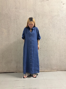 「URBAN RESEARCH DOORS（アーバンリサーチドアーズ）のリネン半袖シャツワンピース（ワンピース、ブルー系）」を使った、manamiさん（レディース・146cm）の春コーディネート