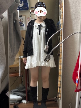 「jouetie（ジュエティ）のコットンレースフレアミニワンピース 夏服　デート服（ワンピース、ホワイト系）」を使った、お茶っ葉さん（レディース・160cm）の秋コーディネート