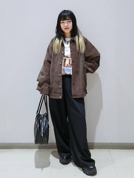 「PBLIM（ページボーイリム）の《UNISEX》ソフトスウェードブルゾン（ブルゾン）」を使った、いっしぃさん（レディース・154cm）の秋コーディネート