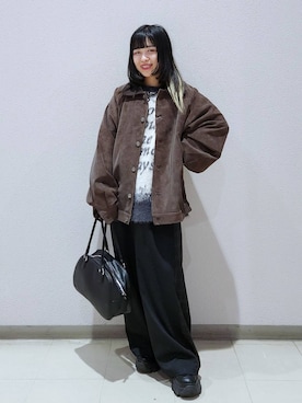 「PBLIM（ページボーイリム）の《UNISEX》ソフトスウェードブルゾン（ブルゾン）」を使った、いっしぃさん（レディース・154cm）の冬コーディネート