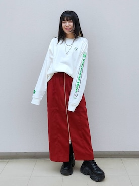 「PBLIM（ページボーイリム）のアイテム（Tシャツ/カットソー）」を使った、いっしぃさん（レディース・154cm）の秋コーディネート