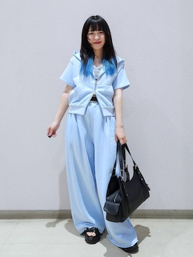 「PAGEBOY（ページボーイ）のモードバックルベルト3（ベルト、ブラック系）」を使った、いっしぃさん（レディース・154cm）の夏コーディネート