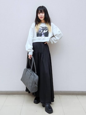 「アイテム（ボストンバッグ、グレー系）」を使った、いっしぃさん（レディース・154cm）の秋コーディネート