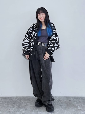 「PAGEBOY（ページボーイ）のモードバックルベルト3（ベルト、ブラック系）」を使った、いっしぃさん（レディース・154cm）の春コーディネート