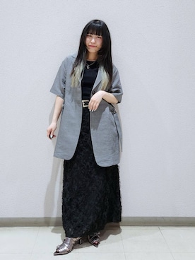 「PAGEBOY（ページボーイ）のモードバックルベルト3（ベルト、ブラック系）」を使った、いっしぃさん（レディース・154cm）の春コーディネート