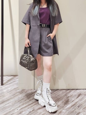 「PAGEBOY（ページボーイ）の【2WAY仕様】スタッズミニボストンバッグ（ショルダーバッグ、その他）」を使った、いっしぃさん（レディース・154cm）の夏コーディネート