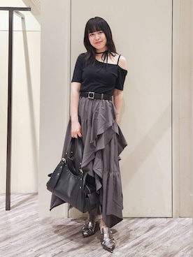 「PAGEBOY（ページボーイ）のリバーシブルリングベルト（ベルト、ブラック系）」を使った、いっしぃさん（レディース・154cm）の夏コーディネート