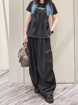 「PAGEBOY（ページボーイ）の【2WAY仕様】スタッズミニボストンバッグ（ショルダーバッグ、その他）」を使った、いっしぃさん（レディース・154cm）の夏コーディネート