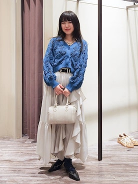 「PAGEBOY（ページボーイ）のモードバックルベルト3（ベルト、ブラック系）」を使った、いっしぃさん（レディース・154cm）の春コーディネート