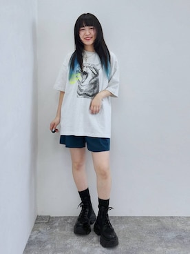 「PAGEBOY（ページボーイ）のレースアップソックスブーツ 【3サイズ展開・厚底なのに軽量】（ブーツ、ブラック系）」を使った、いっしぃさん（レディース・154cm）の春コーディネート