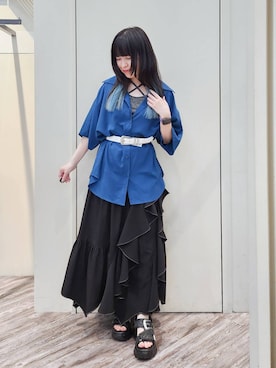 「PAGEBOY（ページボーイ）のモードバックルベルト3（ベルト、ホワイト系）」を使った、いっしぃさん（レディース・154cm）の夏コーディネート