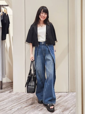 「PAGEBOY（ページボーイ）の＜自宅で洗える！イージーケア＞ スクエアネックリブタンク（タンクトップ、ホワイト系）」を使った、いっしぃさん（レディース・154cm）の春コーディネート