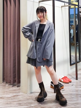「PAGEBOY（ページボーイ）の【セットアップ対応】チェックMIXジャケット 《2サイズ展開》（テーラードジャケット）」を使った、いっしぃさん（レディース・154cm）の秋コーディネート