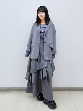 「PAGEBOY（ページボーイ）の【セットアップ対応】チェックMIXジャケット 《2サイズ展開》（テーラードジャケット）」を使った、いっしぃさん（レディース・154cm）の秋コーディネート