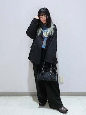 「アイテム（スラックス、ブラック系）」を使った、いっしぃさん（レディース・154cm）の秋コーディネート