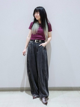 「PAGEBOY（ページボーイ）のモードバックルベルト3（ベルト、ブラック系）」を使った、いっしぃさん（レディース・154cm）の春コーディネート