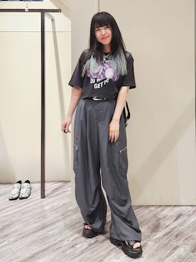「PAGEBOY（ページボーイ）のマルチWAYバックルバッグ【500mlペットボトル収納可能/リュック/トート/斜めかけ出来る】（ショルダーバッグ、ブラック系）」を使った、いっしぃさん（レディース・154cm）の夏コーディネート