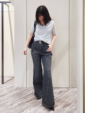 「PAGEBOY（ページボーイ）のヴィンテージバックルベルト/新色追加（ベルト、ブラック系）」を使った、いっしぃさん（レディース・154cm）の春コーディネート