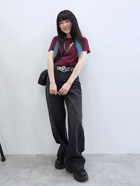 「PAGEBOY（ページボーイ）のプラットチャンキースニーカー（スニーカー、ブラック系）」を使った、いっしぃさん（レディース・154cm）の春コーディネート