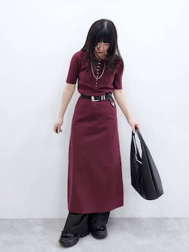 「PAGEBOY（ページボーイ）のモードバックルベルト3（ベルト、ブラック系）」を使った、いっしぃさん（レディース・154cm）の春コーディネート