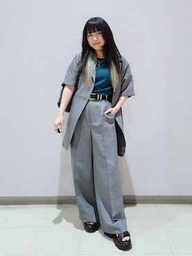 「PAGEBOY（ページボーイ）のモードバックルベルト3（ベルト、ブラック系）」を使った、いっしぃさん（レディース・154cm）の春コーディネート