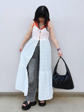 「PAGEBOY（ページボーイ）のモードバックルベルト3（ベルト、ブラック系）」を使った、いっしぃさん（レディース・154cm）の春コーディネート