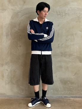 「アイテム（ジャージ）」を使った、OKさん（メンズ・183cm）の夏コーディネート
