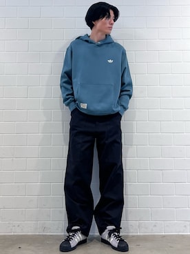 「アイテム（パーカー、グリーン系）」を使った、OKさん（メンズ・183cm）の秋コーディネート