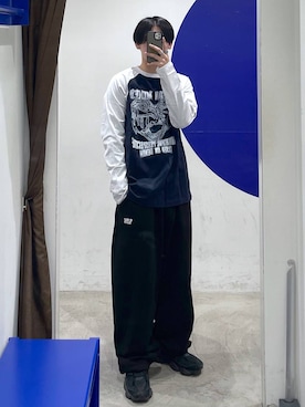 「WaiKei（ワイケイ）のセットアップ着用可能【UNISEX】Wai Kei／アップリケドットパンツ（スウェットパンツ、ブラック系）」を使った、863yさん（メンズ）の春コーディネート