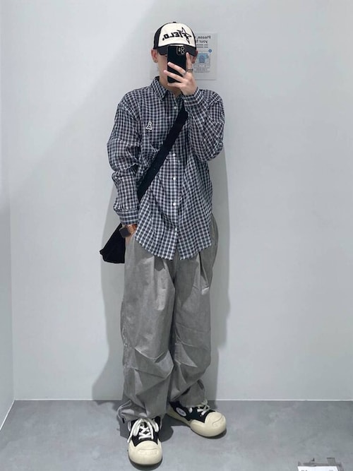 【UNISEX】ALAND／Aロゴチェック長袖シャツ