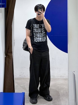 「LAND MUSEUM（ランドミュージアム）のLAND MUSEUM／ロゴプリントヘンリーT（Tシャツ/カットソー、ブラック系）」を使った、863yさん（メンズ）の夏コーディネート