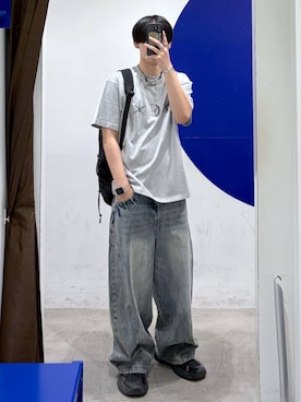 「SAINTPAIN（セイントペイン）の【UNISEX】SAINTPAIN／FORTUNE TEE（Tシャツ/カットソー、グレー系）」を使った、863yさん（メンズ）の夏コーディネート