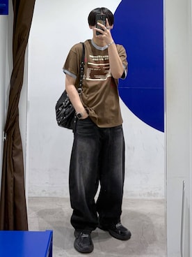 「HOODHOOD（フッドフッド）の【UNISEX】HOODHOOD／STRESSリンガーTシャツ（Tシャツ/カットソー、ブラウン系）」を使った、863yさん（メンズ）の夏コーディネート