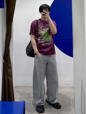 「HOODHOOD（フッドフッド）の【UNISEX】HOODHOOD／Spray Alien Tシャツ（Tシャツ/カットソー、パープル系）」を使った、863yさん（メンズ）の夏コーディネート