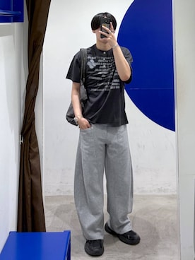 「HOODHOOD（フッドフッド）の【UNISEX】HOODHOOD／TypoヘンリーネックTシャツ（Tシャツ/カットソー、グレー系）」を使った、863yさん（メンズ）の夏コーディネート