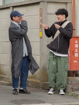 「RAGEBLUE（レイジブルー）のアイテム（カーゴパンツ）」を使った、しゃちょーさん（メンズ・169cm）の春コーディネート