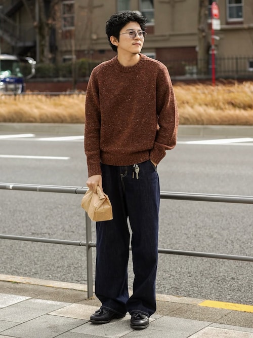 A17805 美品 CABaN 23AW ウールネップクルーネックニット 黄 L CABaN（キャバン） セーター ニット ウールネップ クルーネックプル