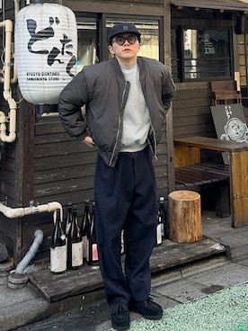 「アイテム（MA-1）」を使った、しゃちょーさん（メンズ・169cm）の冬コーディネート