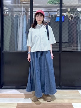 「niko and...（ニコアンド）のオリジナルカラーキャップ（キャップ、レッド系）」を使った、おでんさん（レディース・153cm）の春コーディネート