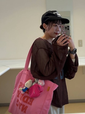 「Fishs Eddy（フィッシュエディ）の【Fishs Eddy(フィッシュエディ)】キャンパスロゴトート（トートバッグ、ピンク系）」を使った、おでんさん（レディース・153cm）の春コーディネート