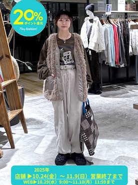 「niko and...（ニコアンド）のオリジナル2WAYテープトートバッグ（トートバッグ）」を使った、おでんさん（レディース・152cm）の秋コーディネート