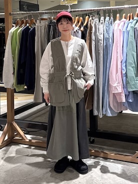 「niko and...（ニコアンド）のオリジナルカラーキャップ（キャップ、レッド系）」を使った、おでんさん（レディース・153cm）の春コーディネート