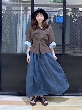 「niko and...（ニコアンド）の厚底トングサンダル（サンダル、ブラウン系）」を使った、おでんさん（レディース・153cm）の春コーディネート