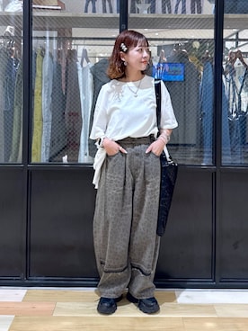「niko and...（ニコアンド）のオリジナル2WAYテープトートバッグ（トートバッグ）」を使った、おでんさん（レディース・152cm）の夏コーディネート