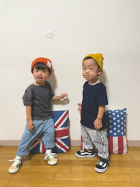 「BREEZE（ブリーズ）のアイテム（チノパンツ）」を使った、でんぼさん（キッズ・90cm）の夏コーディネート