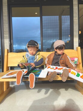 「アイテム（ブルゾン、ブラウン系）」を使った、でんぼさん（キッズ・90cm）の秋コーディネート