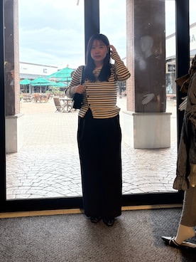 「Thevon（ゼボン）のアシメネックボタンリブニット（ニット/セーター、ブラック系）」を使った、mayuuu528さん（レディース・158cm）の秋コーディネート