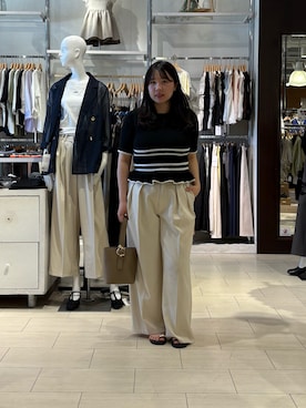 「Thevon（ゼボン）のニュアンスバックル付きバケツバッグ（トートバッグ、ベージュ系）」を使った、mayuuu528さん（レディース・158cm）の夏コーディネート