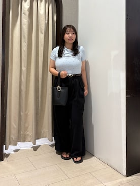 「Thevon（ゼボン）のニュアンスバックル付きバケツバッグ（トートバッグ、ブラック系）」を使った、mayuuu528さん（レディース・158cm）の夏コーディネート